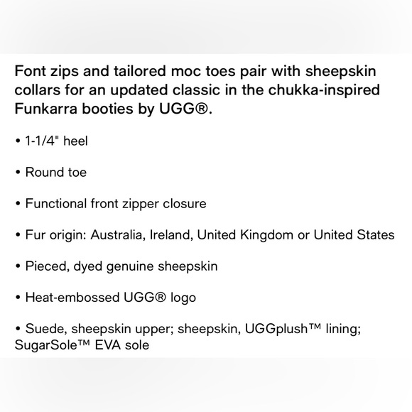 NIB UGG® 1143955 Women's Funkarra Zip Cuffed Cold-Weather Booties - Picture 6 of 6